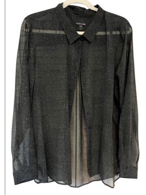 Eileen Fisher Semi Sheer Silk  Black and Blue Blouse Sz XL